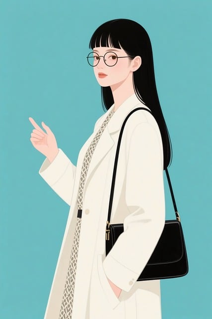 Free fashion illustration white coat turtleneck illustration