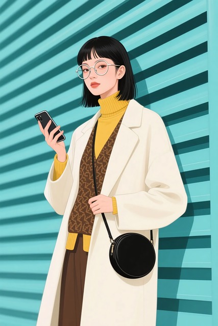 Free fashion illustration white coat turtleneck illustration
