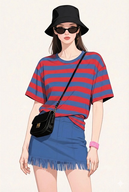 Mode Illustration, Stribet, T-Shirt