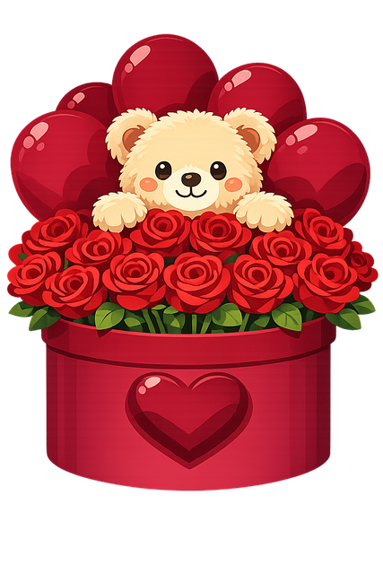 Free teddy bear rose box red roses vector