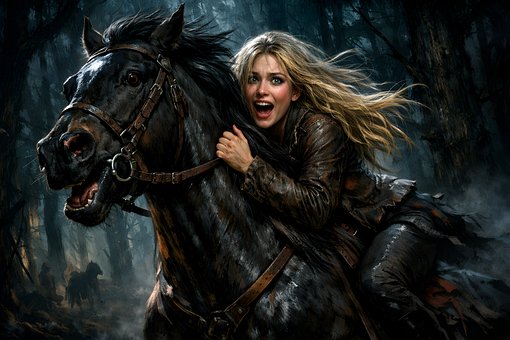 Mujer, Caballo, Bosque, Obra De Arte