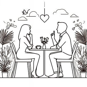 Sidde, Hjerte, Tegning, Par, Café, Bord