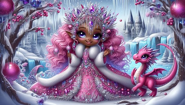 Desenho Animado, Inverno, Fantasia, Rosa