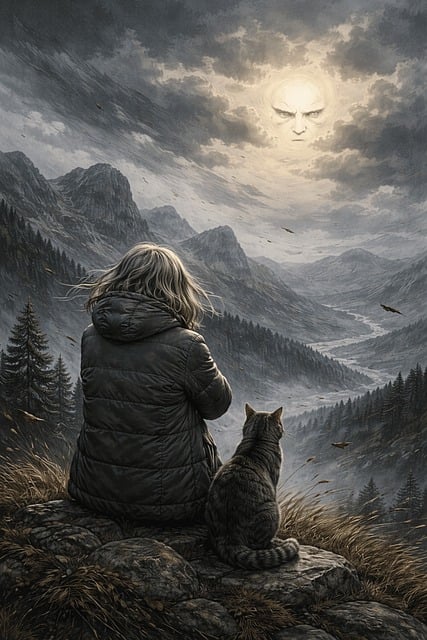 Free woman elderly cat illustration