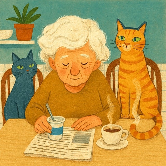 Free woman elderly cats illustration