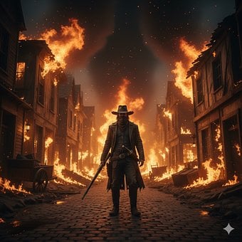 Foto, Feuer, Epos, Stadt, Outlaw