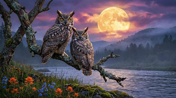 Free Owls Moon illustration and picture