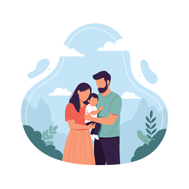 Free young family illustration parents with baby newborn care illustration