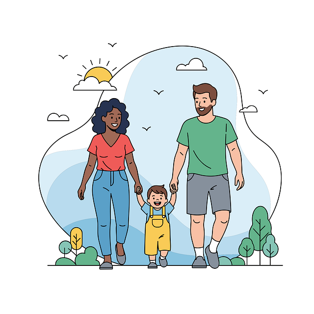 Free family walk illustration parents with children outdoor activities vector