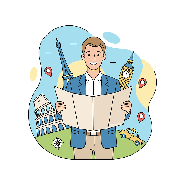 Free business travel illustration traveler with map global travel vector
