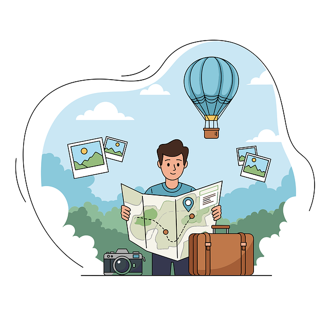 Free travel planning illustration traveler with map suitcase travel vector