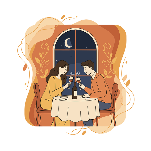 Free romantic dinner illustration couple at table candlelight dinner vector