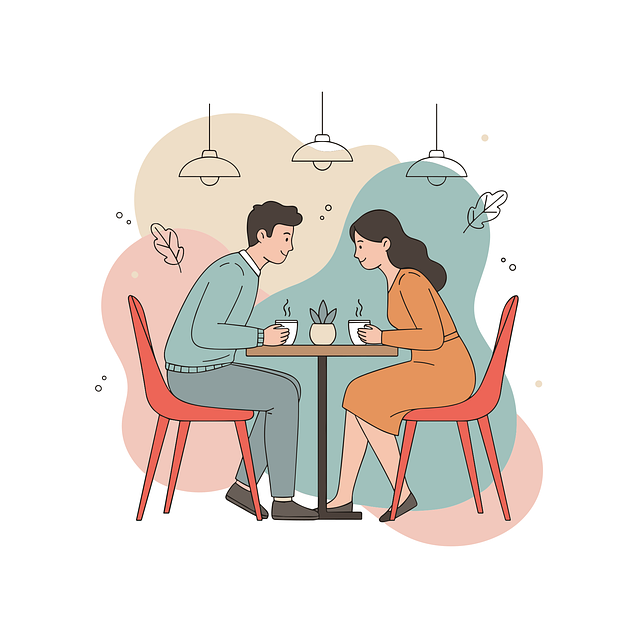 Free dating couple illustration cafe conversation relationship scene vector