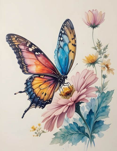 Borboleta, Colorido, Flores, Aquarelas