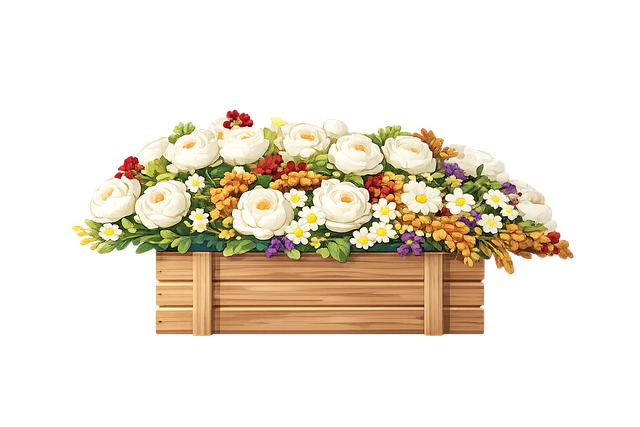 Free wooden planter box floral arrangement opera burgundy roses vector