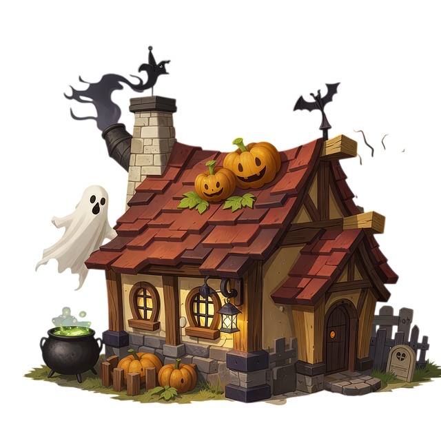 Free halloween witch house haunted cottage illustration