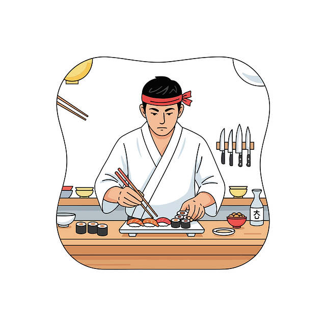 Free sushi chef illustration japanese food sushi preparation illustration