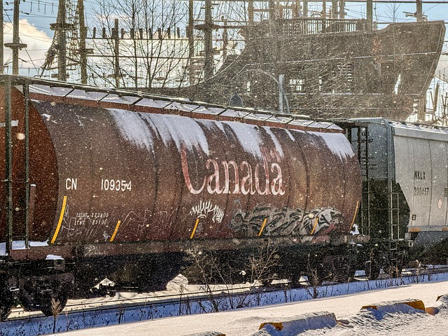 Güterzug, Kanada, Winter, Bahngleise