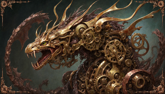 Free steampunk dragon brass illustration