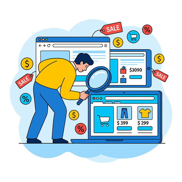 Free online shopping price comparison discount shopping illustration