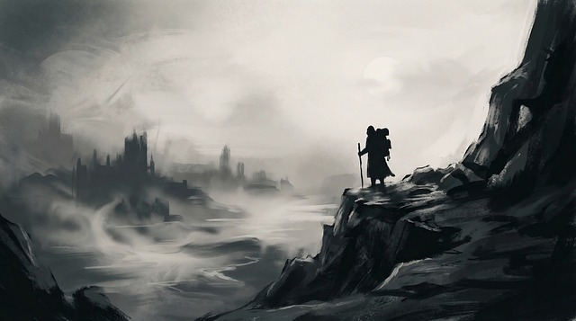 Free wanderer mist valley illustration