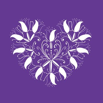 Coração, Flores, Roxa, Coração Roxo