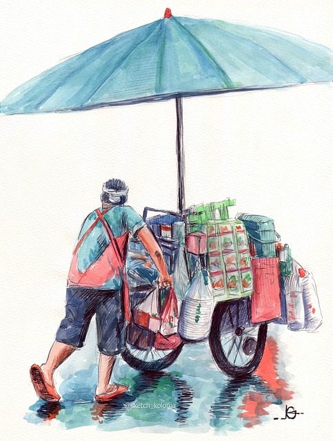Aquarell, Straßenhändleressen