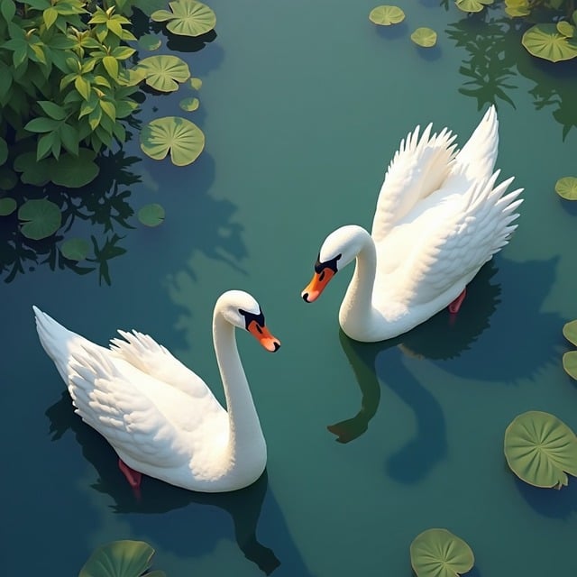 Free swans pond water lily leaves illustration