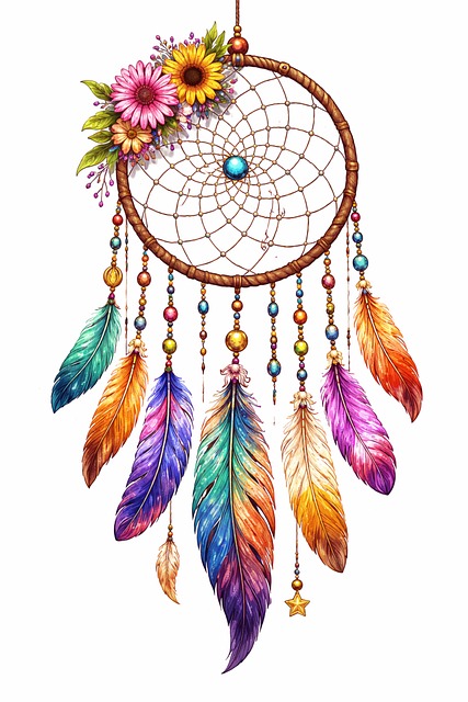 Free dreamcatcher colorful feathers boho style illustration