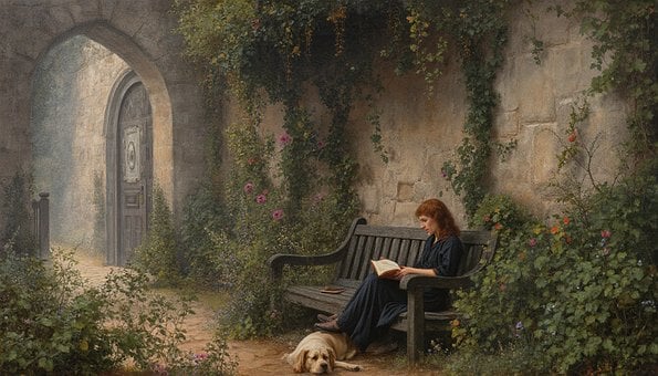 Fantasy, Garten, Malerrei, Kunst, Person