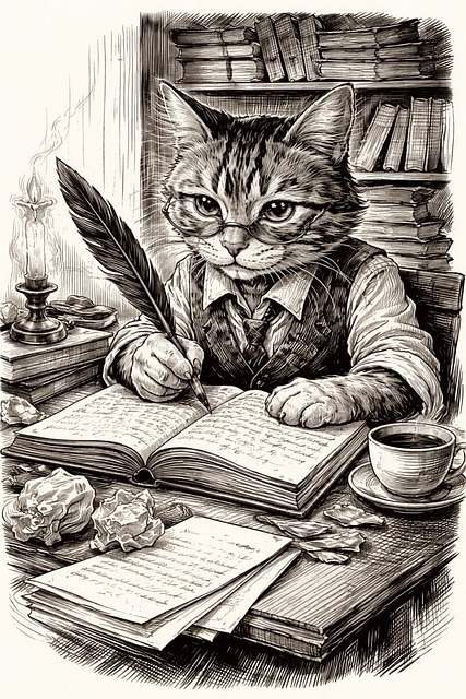 Free cat writer glasses illustration