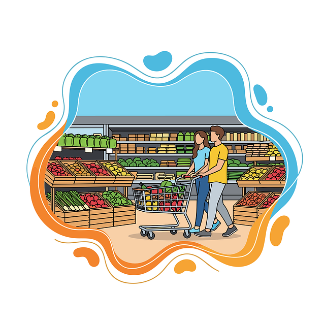 Free grocery shopping supermarket illustration couple shopping vector