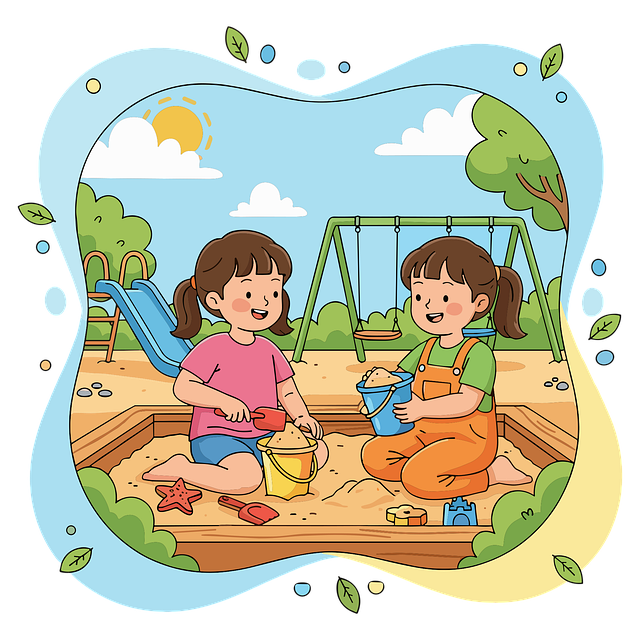 Free kids playing together sandbox play childhood friendship vector