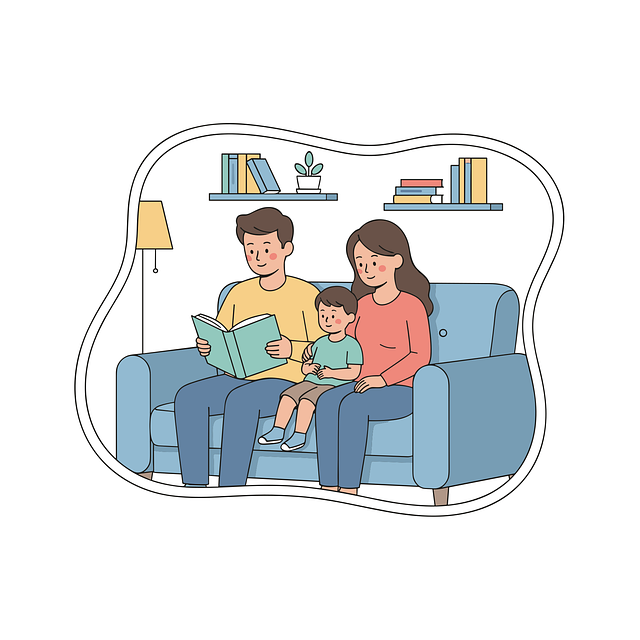Free family reading parents and children bedtime story vector