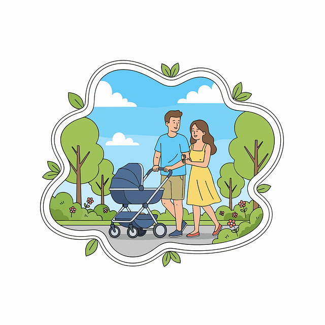 Free family walk baby stroller parents with children vector