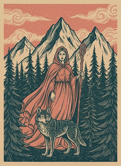 Free forest mountains wolf illustration