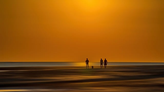 Solnedgang, Strand, Hav, Landskab
