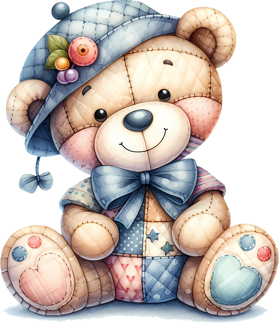 Free teddy quilted watercolour illustration