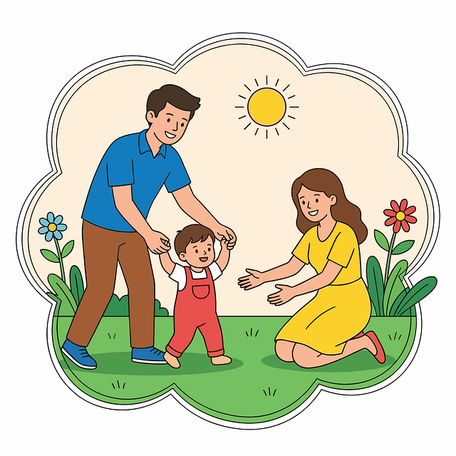 Free family with toddler first steps parenting vector