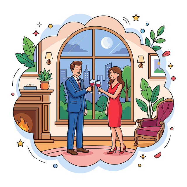 Free romantic evening couple toast wine glasses illustration