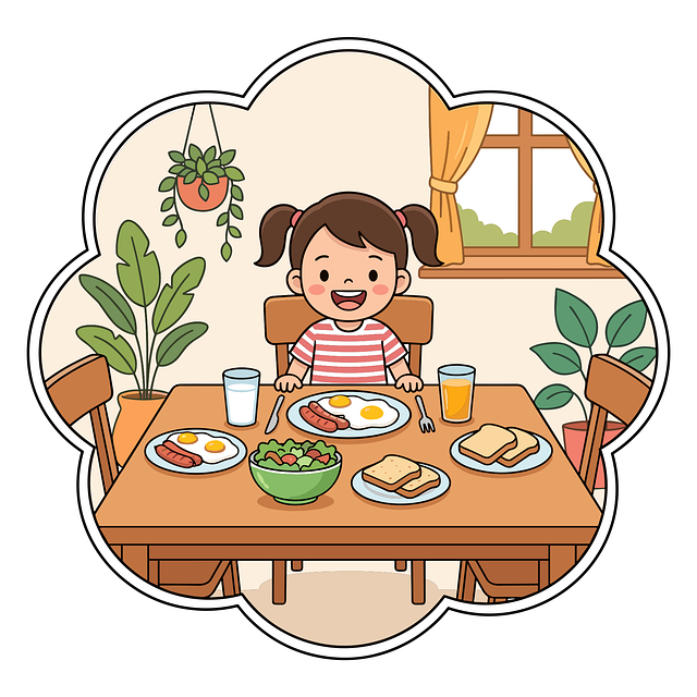 Free kids breakfast child eating healthy food illustration