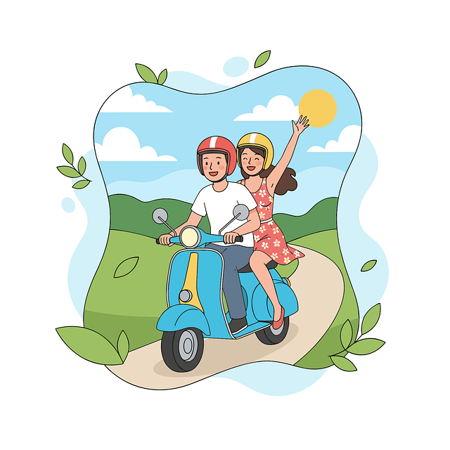 Free scooter ride couple on a scooter romantic trip vector