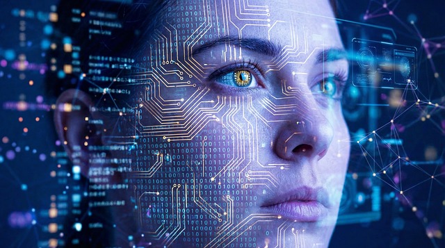 Free artificial intelligence cybernetics binary code illustration