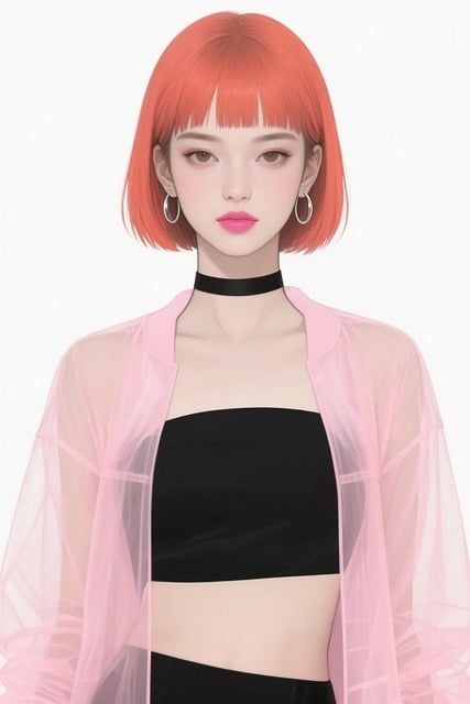 Free fashion illustration coral bob haircut straight bangs illustration