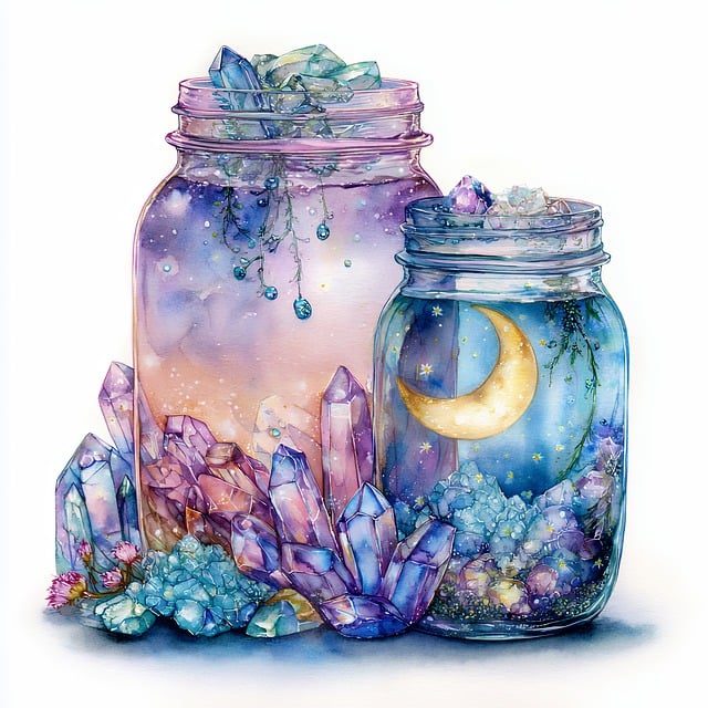 Free watercolor jar crystal illustration