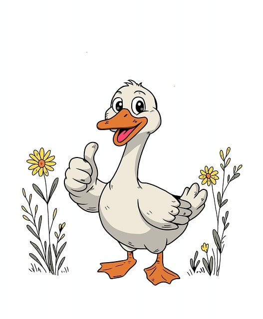 Glücklich, Ente, Lächeln, Vogel, Blumen