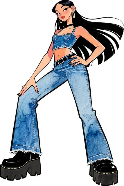Free ai generated street style denim outfit illustration