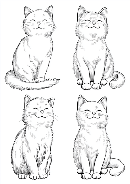 Free children coloring page cat coloring page smiling cats illustration