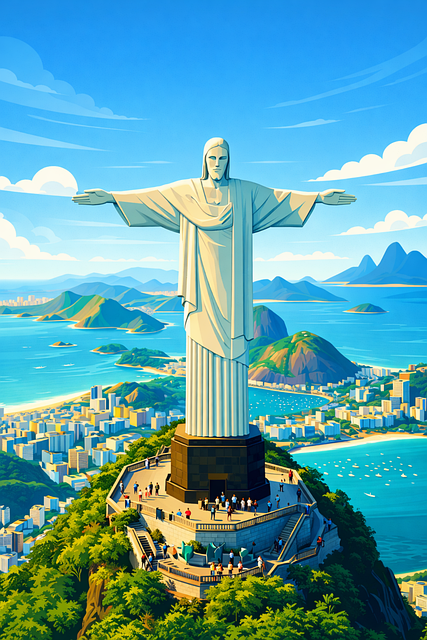 Free christ the redeemer rio de janeiro brazil vector