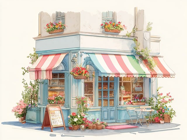 Free cafe shop building illustration